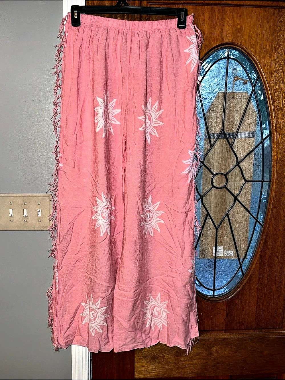 Pink Floral Fringe wide leg pants